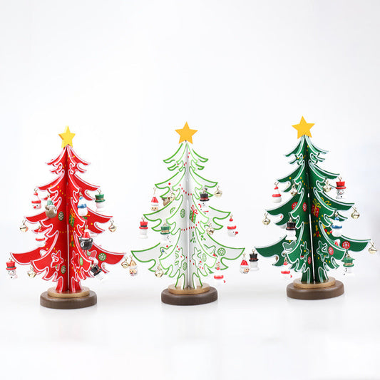 HKM-693971 Wooden Christmas Tree Ornaments in Multiple Sizes and Colors