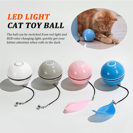 HKM-696339 Colorful LED Laser Cat Ball - USB Rechargeable Fun Toy with Feather and Bell