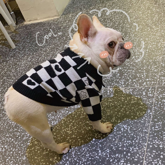 HKM-696403 Winter Sweater for Dogs and Cats - Stylish Wool Design in Black Grid Pattern