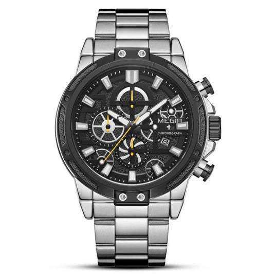 HKM-697491 Men's Quartz Chronograph Watch with Luminous Display and Stainless Steel Band
