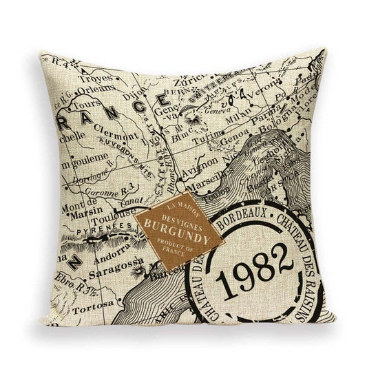 HKM-699667 European World Map Cushion Cover, Linen Pillowcase for Sofa and Home Decor, 45x45cm