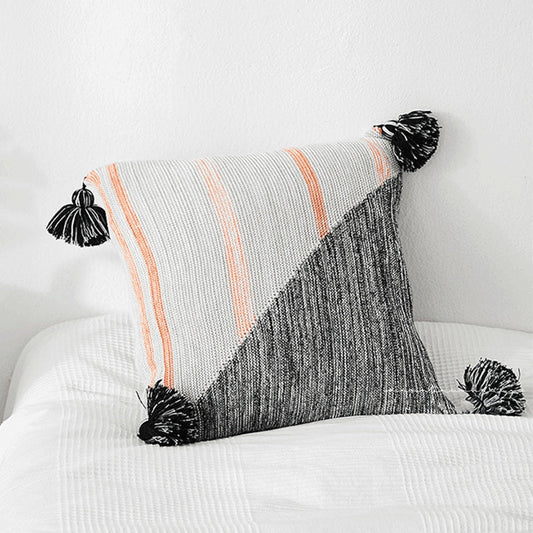 HKM-701395 Black and White Moroccan Style Pure Cotton Knitted Pillowcase - 45x45 cm