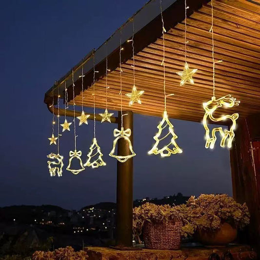 HKM-701715 LED Colorful Star and Moon Curtain Light String for Christmas Decoration