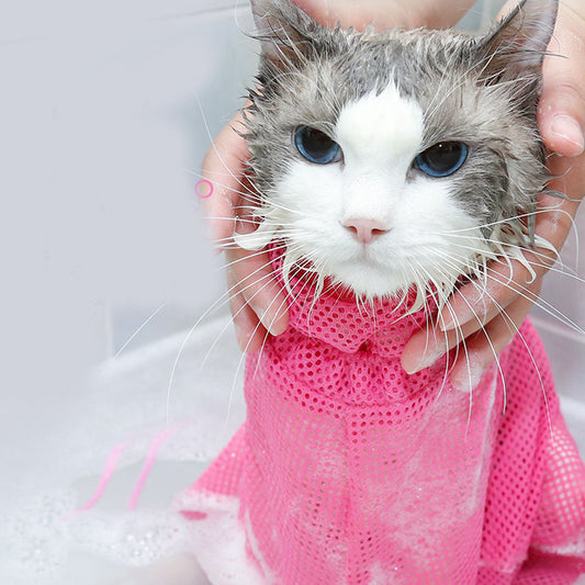 HKM-703443 Cat Bathing Bag - Special Polyester Mesh Grooming Pouch for Easy Washing and Nail Clipping