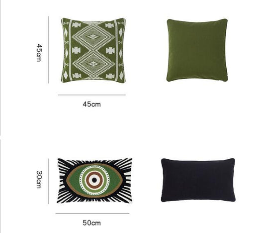 HKM-705939 Nordic Green Cactus Embroidered Throw Pillow - Available in 45x45cm and 30x50cm