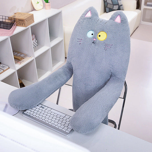 HKM-706003 Long Plush Cat Pillow for Sleeping, Supports Legs, 80cm-130cm, Available in Black, Gray, White, Brown