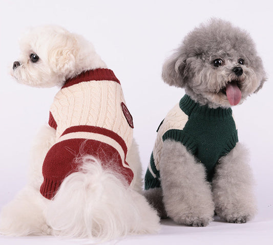 HKM-706451 Cozy Color Matching Sleeveless Sweater for Small Dogs - Winter Warmth in Dark Red, Dark Blue, and Green