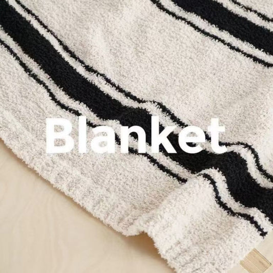 HKM-707027 Reversible Black and Beige Stripe Velvet Blanket 120 x 170 cm