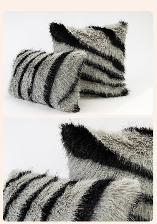 HKM-707155 Black and White Zebra Pattern Plush Square Pillow Cushion, Multiple Sizes Available