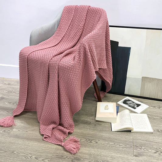 HKM-709331 Nordic Style Solid Color Tassel Blanket in Imitation Cashmere, White, Available in Various Sizes