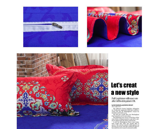 HKM-709651 Four-Piece Printed Polyester Bedding Set with Various Sizes and Pillowcase Options