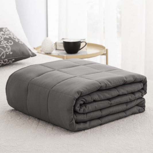 HKM-710483 Gray Large Plaid Gravity Blanket - Solid Polyester, Multiple Weights and Sizes Available