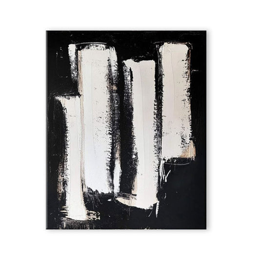HKM-712723 Hand-Painted Black and White Abstract Oil Painting on Canvas - Unstretched Decorative Wall Art for Home Decor