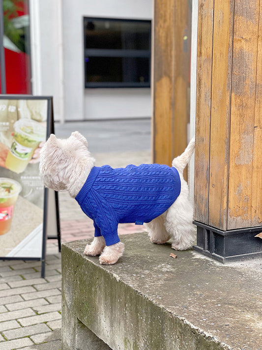 HKM-714515 Warm Woolen Bichon Corgi Winter Sweater in Blue for Large to 3XL Pets