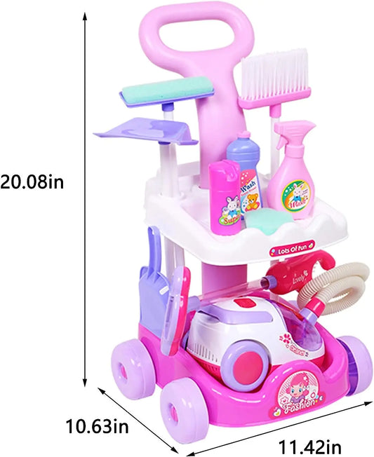 HKM-717075 Kids Pretend Play Cleaning Set - 11 Pcs Broom and Accessories for Ages 2 to 13