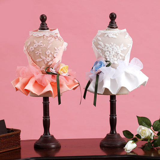 HKM-717843 Elegant White Padded Pettiskirt Dog Dress for Weddings and Special Occasions - Sizes S, M, L, XL