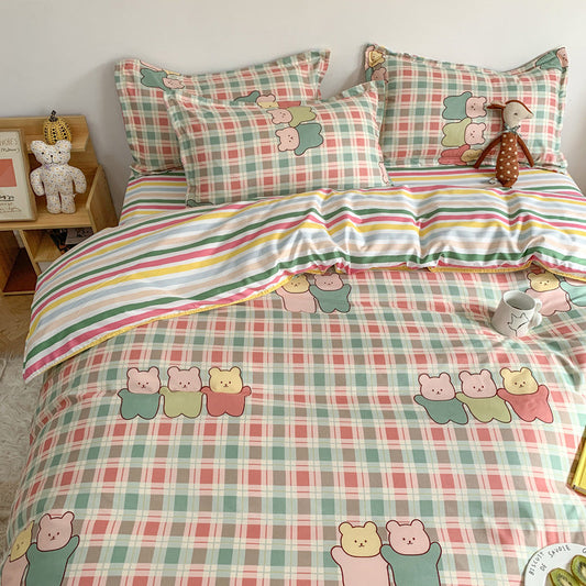 HKM-719315 Cute Cartoon 4-Piece Bed Sheet Set with Pillowcases and Quilt Cover