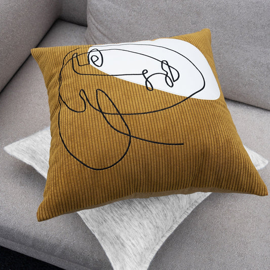 HKM-719827 Nordic Modern Square Corduroy Embroidered Throw Pillow for Living Room