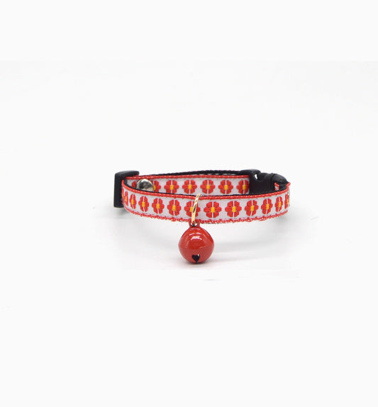 HKM-720403 Lightweight Adjustable Red Plaid Bell Collar for Cats - Size XS to L with Heart and Flower Designs