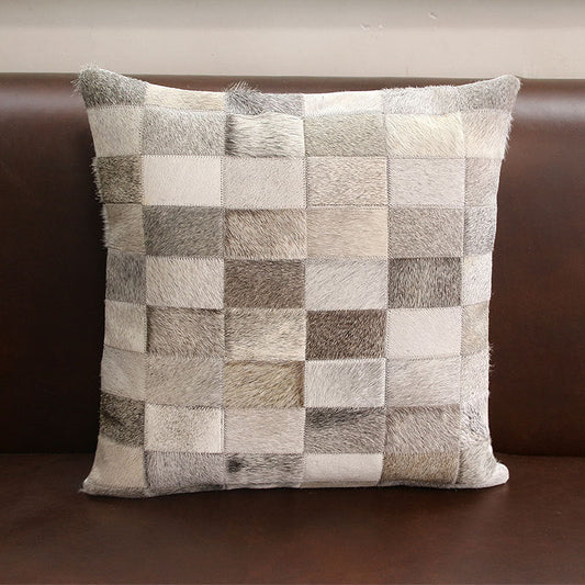 HKM-720915 Lattice Stitching Fur Pillow Cover - 45x45cm in Beige, Natural Black and White, Natural Grey, and Black Coffee