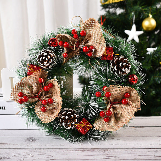 HKM-723091 Handmade Christmas Wreath for Door - PVC Floral Decoration with Snow and Fruit Elements
