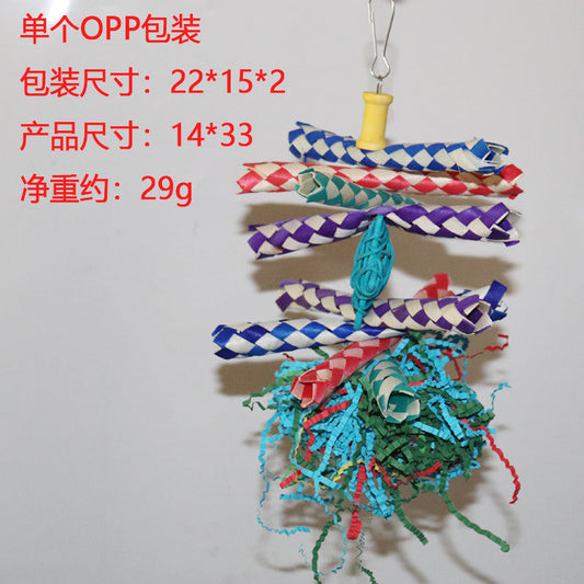 HKM-726547 Colorful Shredded Paper and Rattan Weaving Decor for Pet Birds - Small and Large Sizes Available