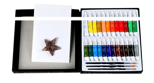 HKM-728531 24 Color Acrylic Paint Set with Palette and Brushes for Oil Painting - 12ml Tubes