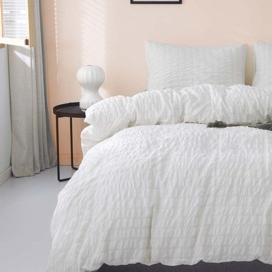 HKM-730067 Washed Cotton Seersucker Bedding Set - 3 Piece King Size Quilt Cover with Pillowcases
