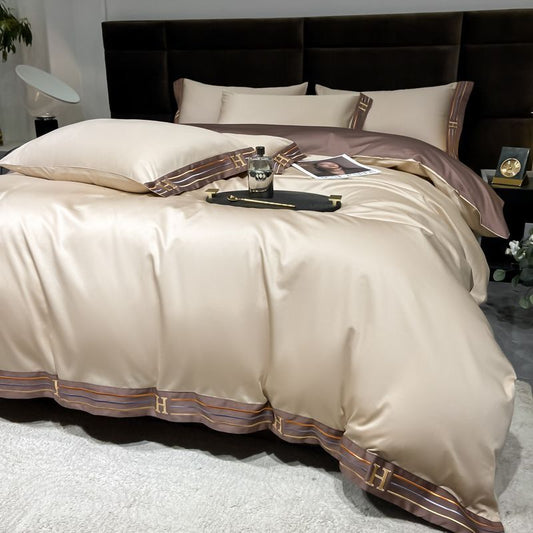 HKM-734355 Long Staple Cotton Solid Color Four-Piece Quilt Cover Set - Multiple Sizes Available