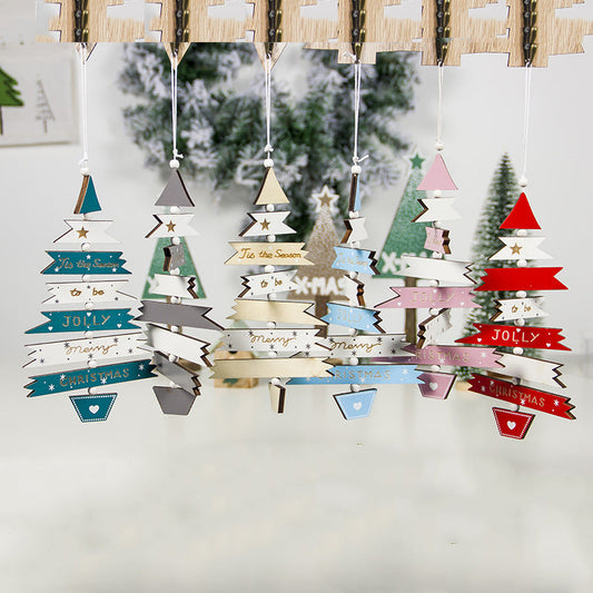 HKM-734483 Colorful Wooden Christmas Tree String Pendant Decoration - 21.5x12cm