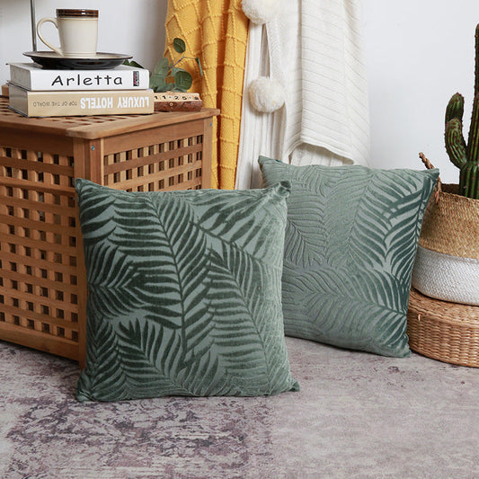 HKM-734483 Flower and Leaf Print Cotton and Linen Cushion Case in Pink and Green, 45x45cm