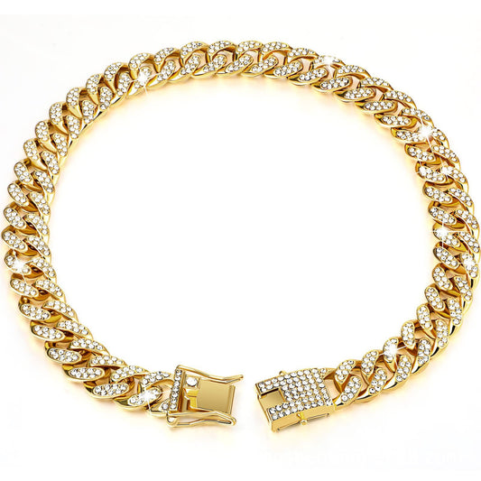 HKM-739667 Diamond-Studded Golden Dog Collar in Gold, Silver, and Rose Gold Options