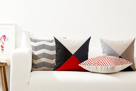 HKM-741075 Geometric Cotton and Linen Pillowcase - Modern 45x45 Cushion Cover