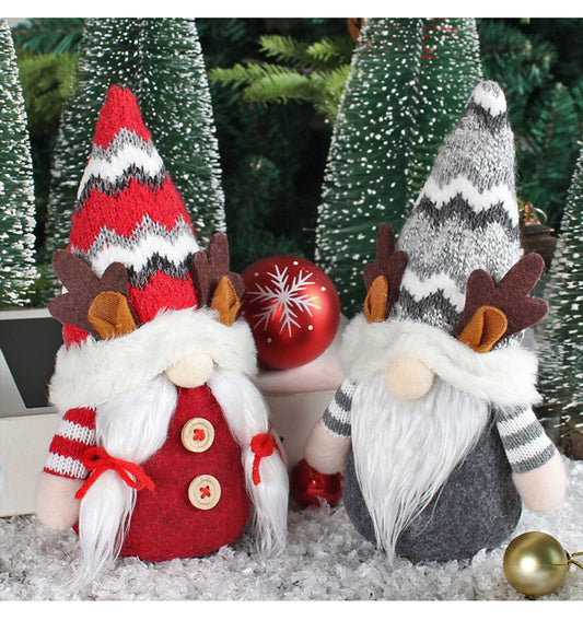 HKM-744531 Christmas Deer Horn Doll - Grey and Red High Hat Decorative Figure