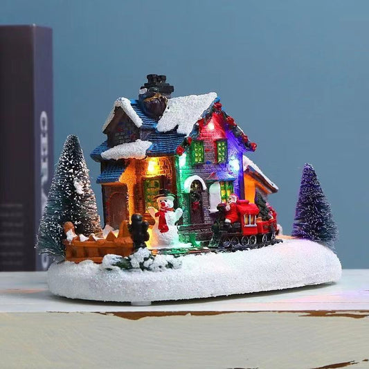 HKM-745171 Luminous Christmas Ski House Resin Decoration - Colorful Festive Ornament (18x10x12cm)