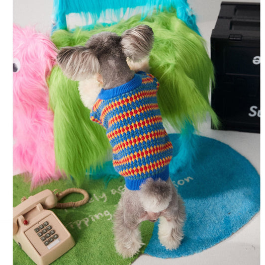 HKM-748115 Cozy Casual Round Neck Dog Sweater - Blue Wool for Autumn and Winter