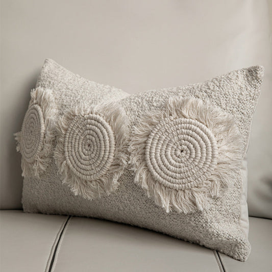 HKM-750291 Beige Cotton Linen Blend Throw Pillow Cover 30x50cm for Bedroom Decor