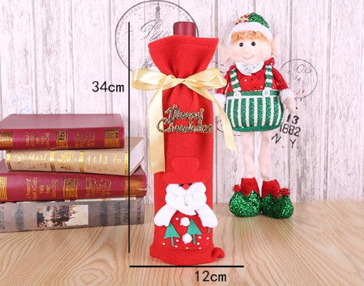 HKM-759507 Christmas Flannel Fabric Wine Gift Bag with Festive Stickers