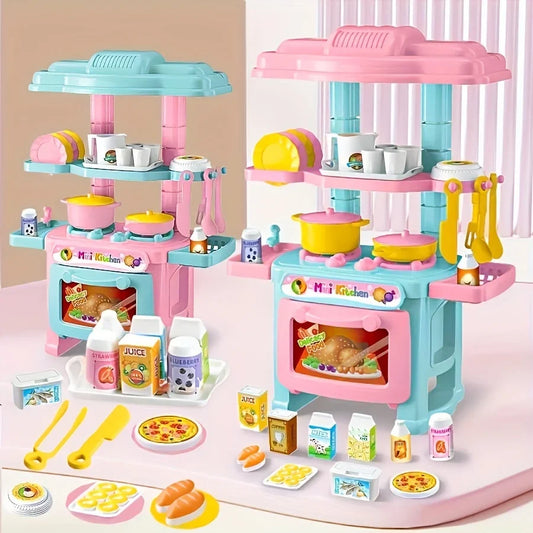 HKM-761043 Mini Kitchen Playset for Kids - Portable Food and Cooking Toy Set, Age 2 to 13 Years, Plastic Kitchen Accessories