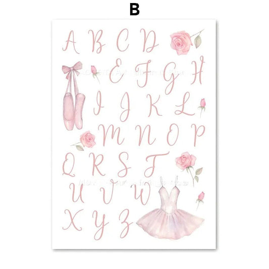 HKM-762451 Ballet Alphanumeric Children's Room Canvas Art - 13x18cm, 15x20cm, 21x30cm Options