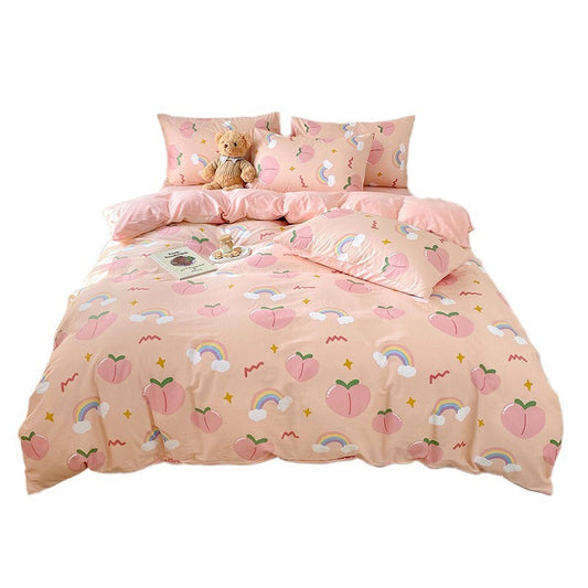 HKM-763667 Coral Velvet Bedding Set with Plant Floral Pattern - 4-Piece Cotton Flannel Sheets for Various Bed Sizes