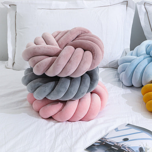 HKM-765651 Decorative Knotted Ball Cushion for Living Room and Office - Soft Plush and PP Cotton Pillow