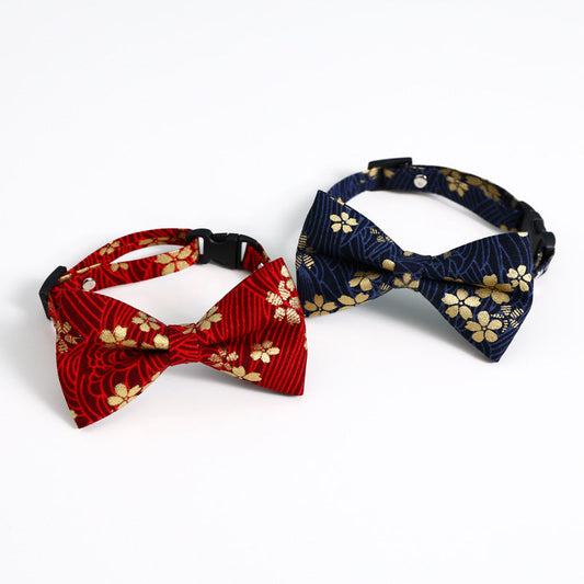 HKM-765843 Chinese Style Bow Tie Accessories with Floral Pattern in Red and Blue, Cotton Polyester - Suitable for All Seasons