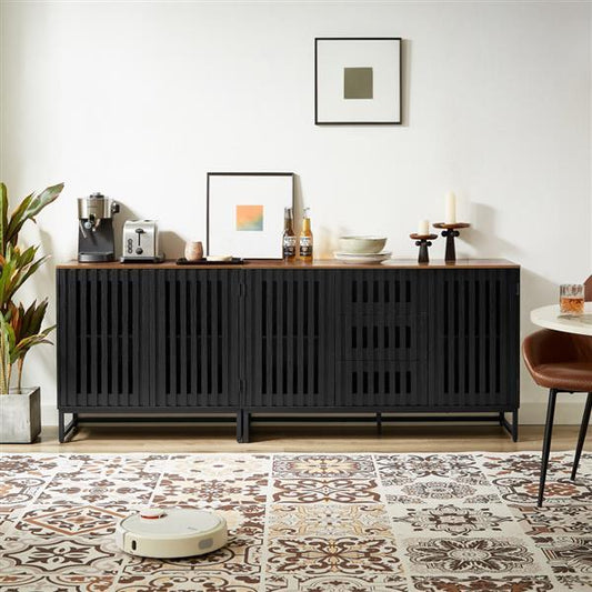 HKM-765971 Flat Noodles Grating Stripe Door Dresser in Black - MDF Storage Cabinet 31.5x15.8x30.7in