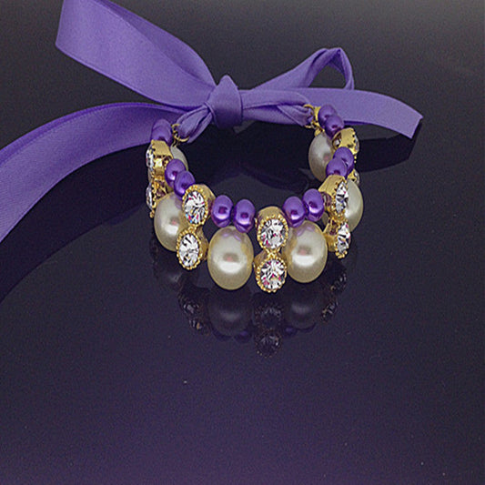 HKM-773587 Bowknot Pearl Pet Collar for Cats and Dogs - Colorful Elegant Jewelry for All Seasons