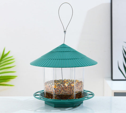 HKM-773971 Transparent Hanging Bird Feeder for Outdoor Garden Use - Automatic Feeding, Green, 300g