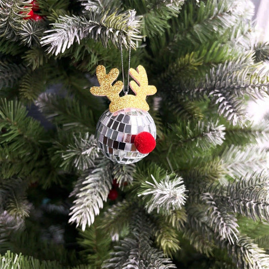 HKM-777299 Disco Mirror Ball Ornaments with Elk Antlers for Holiday Decor and Festive Celebrations