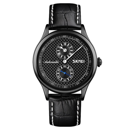 HKM-778835 Skeleton Automatic Men's Business Watch with Leather Strap - 40mm Dial, 30m Waterproof