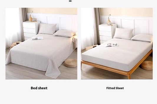 HKM-779795 Four-Piece Pure Linen Bedding Set with Fitted Sheet and Pillowcases - Multiple Colors Available