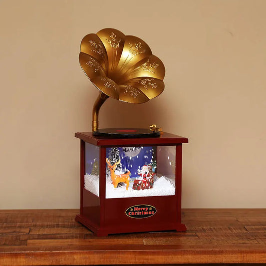 HKM-780051 Vintage Gramophone Record Player Christmas Table Decoration with Lighting and Music, 18x17x36CM